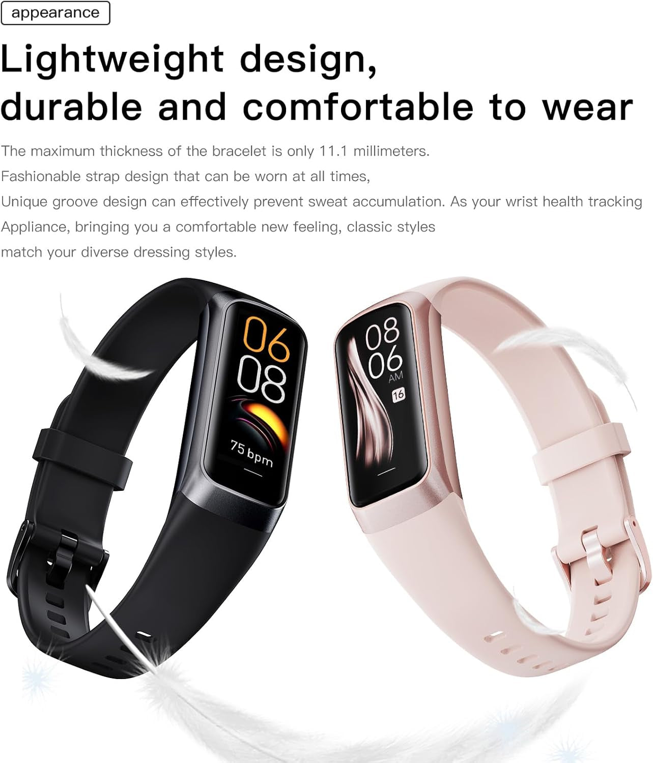 Keep Health Fitness Trackers for Women Men, Amoled Fitness Tracker for Android&Ios, Alarm Stopwatch Fitness Tracker with Blood Pressure Monitor, Calories Burned IP68 Waterproof Fitness Step Tracker